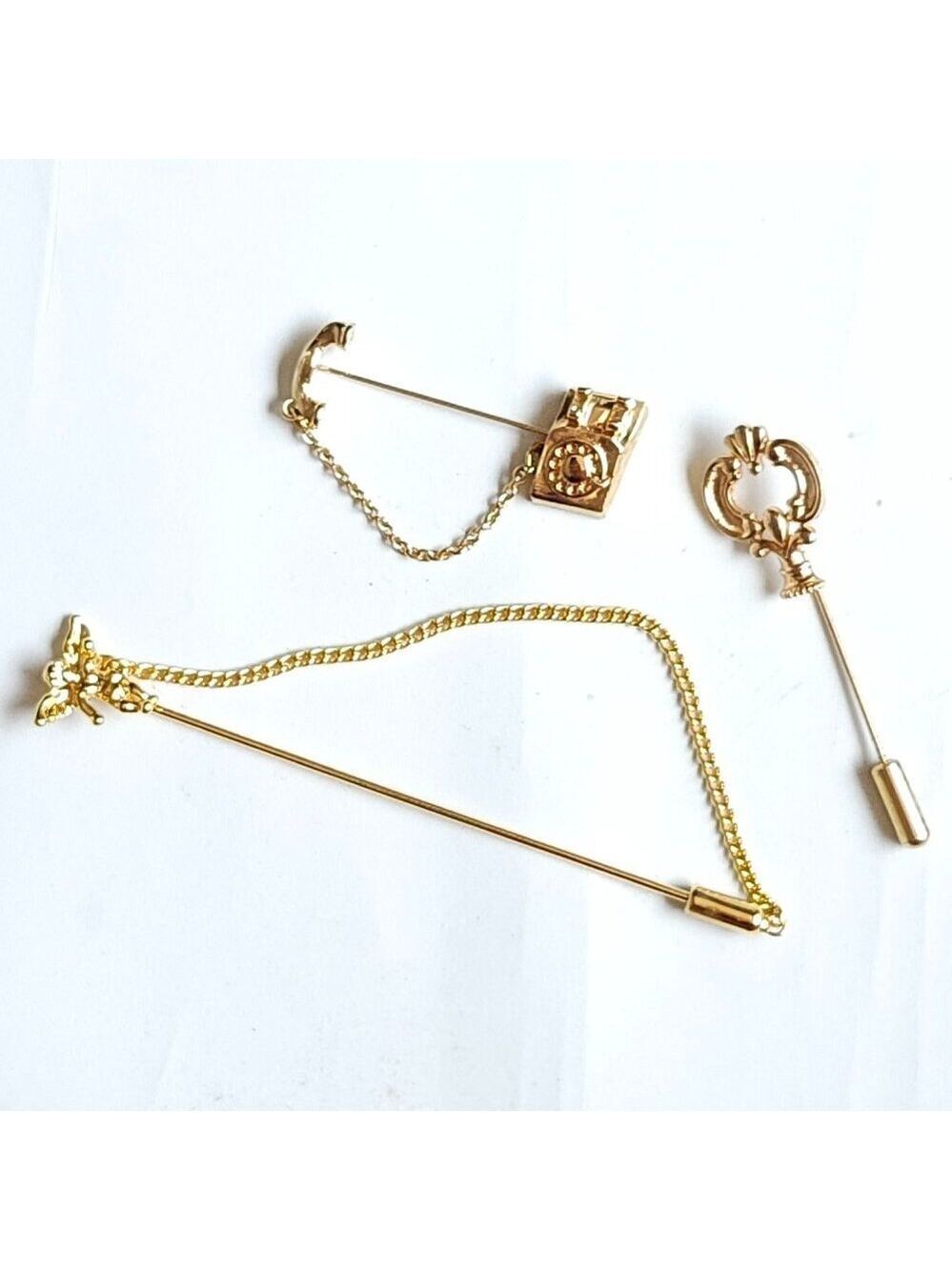 AVON HAT PIN LOT of 3 Gold Tone CHERUB FLEUR DE LIS Vintage Rotary Phone